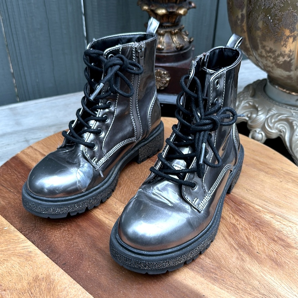 Steve Madden Pewter Bronze Glitter Zip Boots Size 13